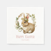 Waterverf Floral Bunny Happy Easter Servet (Voorkant)