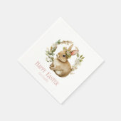 Waterverf Floral Bunny Happy Easter Servet (Hoek)
