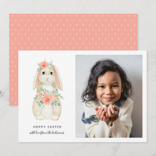 Waterverf Floral Bunny Hoppy Paasfoto Feestdagenkaart