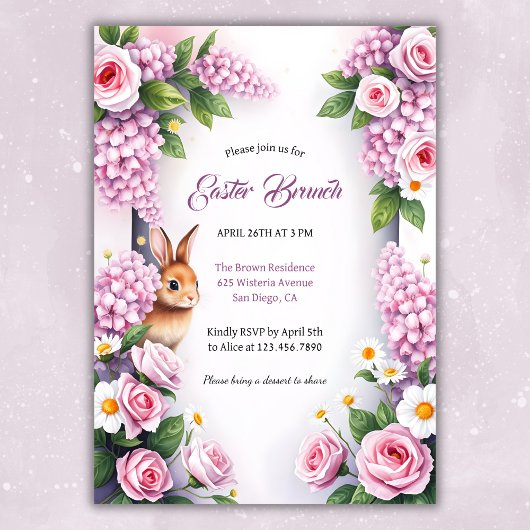 Waterverf Floral Bunny Paasbrunch Kaart