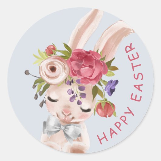 Waterverf Floral Bunny Rabbit Cute Modern Easter Ronde Sticker (Voorkant)