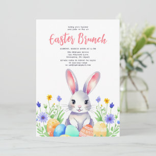 Waterverf Floral Bunny Rabbit Paasbrunch Kaart