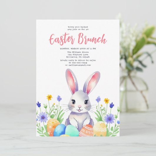 Waterverf Floral Bunny Rabbit Paasbrunch Kaart (Staand voorkant)