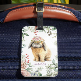 Waterverf Floral Bunny Rabbit Persoonlijke naam Bagagelabel