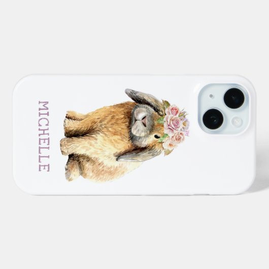 Waterverf Floral Bunny Rabbit Persoonlijke naam Case-Mate iPhone Case (Achterkant (horizontaal))