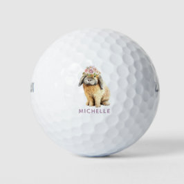 Waterverf Floral Bunny Rabbit Persoonlijke naam Golfballen