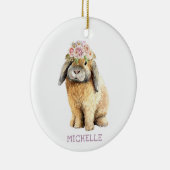Waterverf Floral Bunny Rabbit Persoonlijke naam Keramisch Ornament (Rechts)