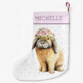 Waterverf Floral Bunny Rabbit Persoonlijke naam Kleine Kerstsok (Achterkant)