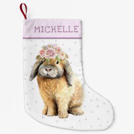 Waterverf Floral Bunny Rabbit Persoonlijke naam Kleine Kerstsok