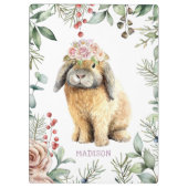 Waterverf Floral Bunny Rabbit Persoonlijke naam Klembord (Achterkant)