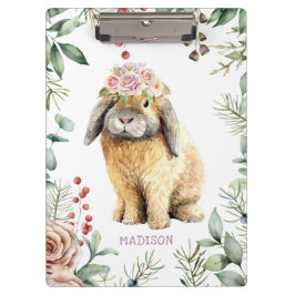 Waterverf Floral Bunny Rabbit Persoonlijke naam Klembord