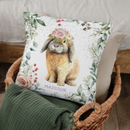 Waterverf Floral Bunny Rabbit Persoonlijke naam Kussen