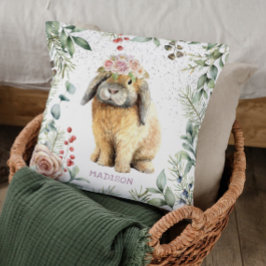 Waterverf Floral Bunny Rabbit Persoonlijke naam Kussen