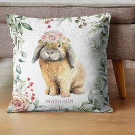 Waterverf Floral Bunny Rabbit Persoonlijke naam Kussen