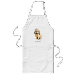 Waterverf Floral Bunny Rabbit Persoonlijke naam Lang Schort