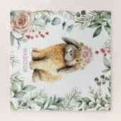 Waterverf Floral Bunny Rabbit Persoonlijke naam Legpuzzel (Horizontaal)