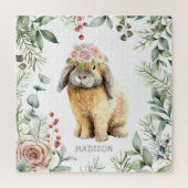 Waterverf Floral Bunny Rabbit Persoonlijke naam Legpuzzel (Verticaal)