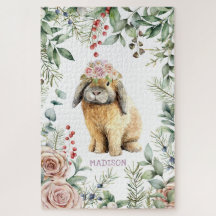 Waterverf Floral Bunny Rabbit Persoonlijke naam