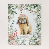 Waterverf Floral Bunny Rabbit Persoonlijke naam Legpuzzel (Verticaal)