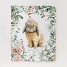 Waterverf Floral Bunny Rabbit Persoonlijke naam