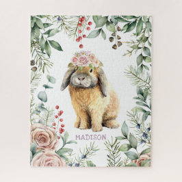 Waterverf Floral Bunny Rabbit Persoonlijke naam Legpuzzel