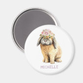 Waterverf Floral Bunny Rabbit Persoonlijke naam Magneet (Voorkant / Achterkant)