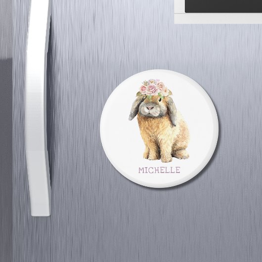 Waterverf Floral Bunny Rabbit Persoonlijke naam Magneet