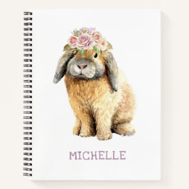 Waterverf Floral Bunny Rabbit Persoonlijke naam Notitieboek