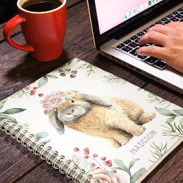 Waterverf Floral Bunny Rabbit Persoonlijke naam Notitieboek