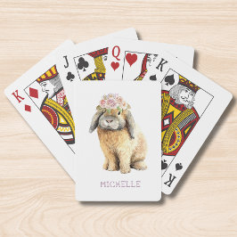 Waterverf Floral Bunny Rabbit Persoonlijke naam Pokerkaarten
