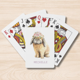 Waterverf Floral Bunny Rabbit Persoonlijke naam Pokerkaarten