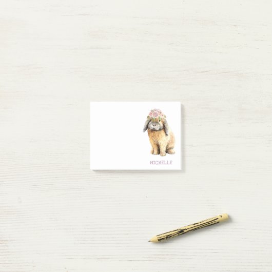 Waterverf Floral Bunny Rabbit Persoonlijke naam Post-it® Notes (Op bureau)