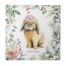 Waterverf Floral Bunny Rabbit Persoonlijke naam