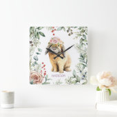 Waterverf Floral Bunny Rabbit Persoonlijke naam Vierkante Klok (Huis)