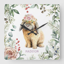 Waterverf Floral Bunny Rabbit Persoonlijke naam
