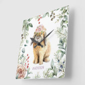 Waterverf Floral Bunny Rabbit Persoonlijke naam Vierkante Klok (Hoek)
