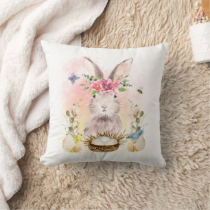 Waterverf Floral Bunny Rabbit Sierkussen
