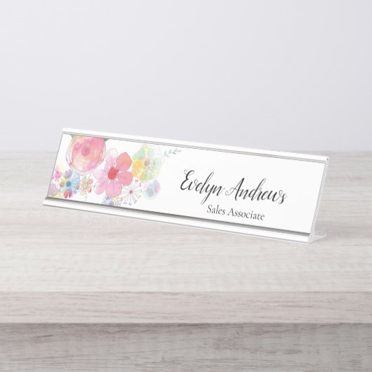 Waterverf Floral Bureau Naambordje (Voorkant)