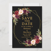 Waterverf Floral Burgundy Black Gold Lijst Foto Save The Date (Voorkant)