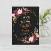 Waterverf Floral Burgundy Black Gold Lijst Foto Save The Date (Staand voorkant)