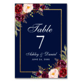 Waterverf Floral Burgundy Blue Gold Wedding Kaart (Achterkant)