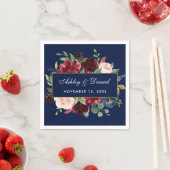 Waterverf Floral Burgundy Blue Gold Wedding Servet (Insitu)