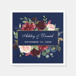 Waterverf Floral Burgundy Blue Gold Wedding Servet