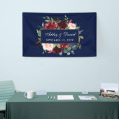 Waterverf Floral Burgundy Blue Gold Wedding Spandoek (Beurs)