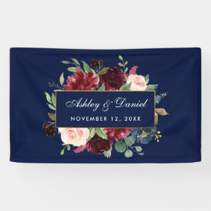 Waterverf Floral Burgundy Blue Gold Wedding Spandoek
