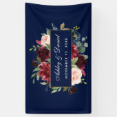 Waterverf Floral Burgundy Blue Gold Wedding Spandoek (Verticaal)