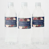 Waterverf Floral Burgundy Blue Gold Wedding Waterfles Etiket (Flessen)