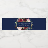 Waterverf Floral Burgundy Blue Gold Wedding Waterfles Etiket (Enkel label)
