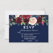 Waterverf Floral Burgundy Blue Wedding Meal RSVP (Voorkant)