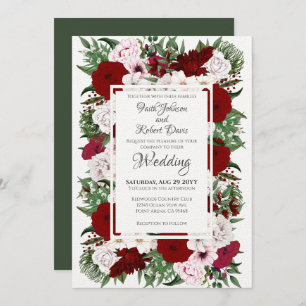 Waterverf Floral Burgundy Blush Green Wedding Kaart